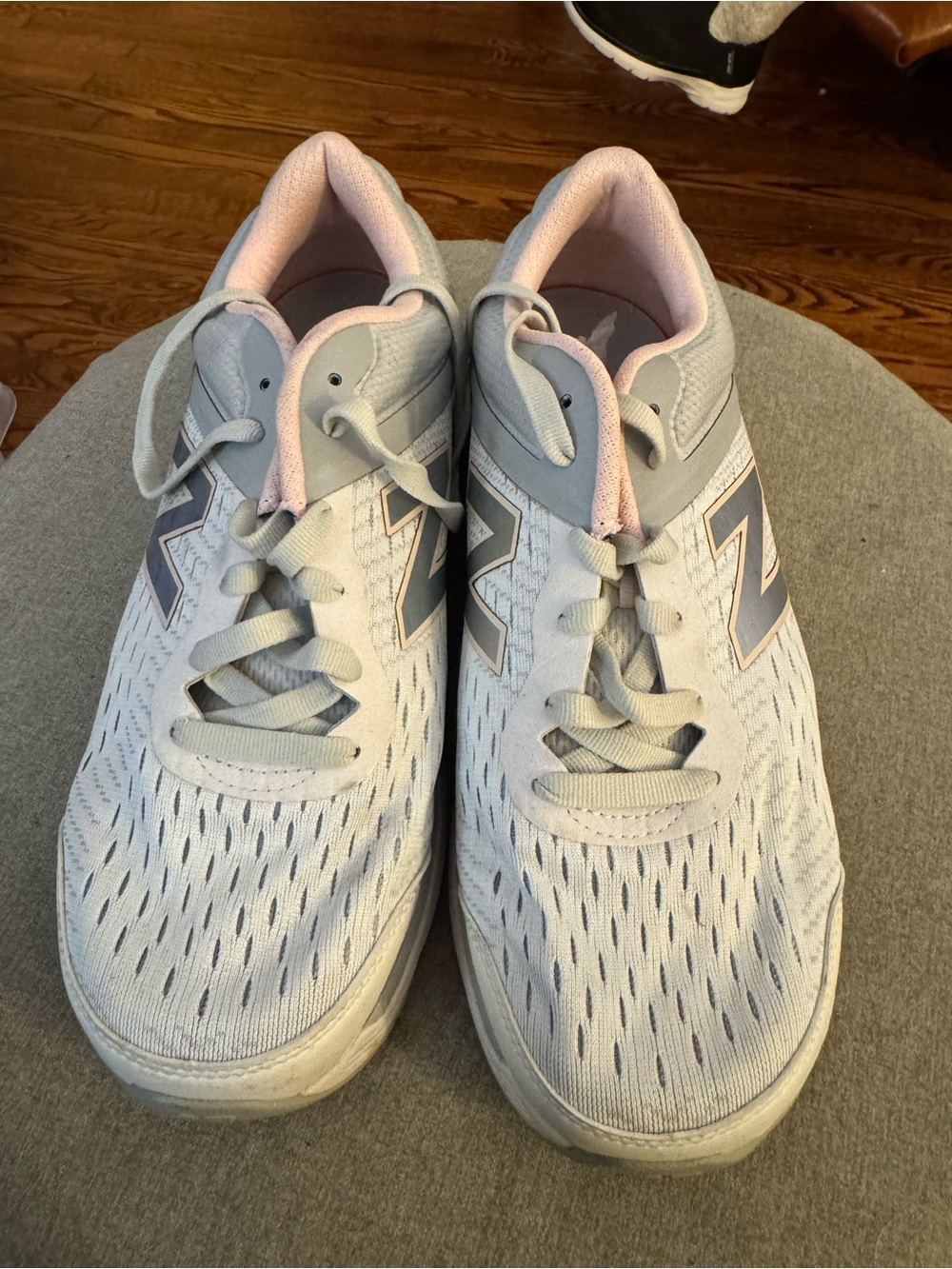 New Balance Light Gray and Pink Running Sneakers